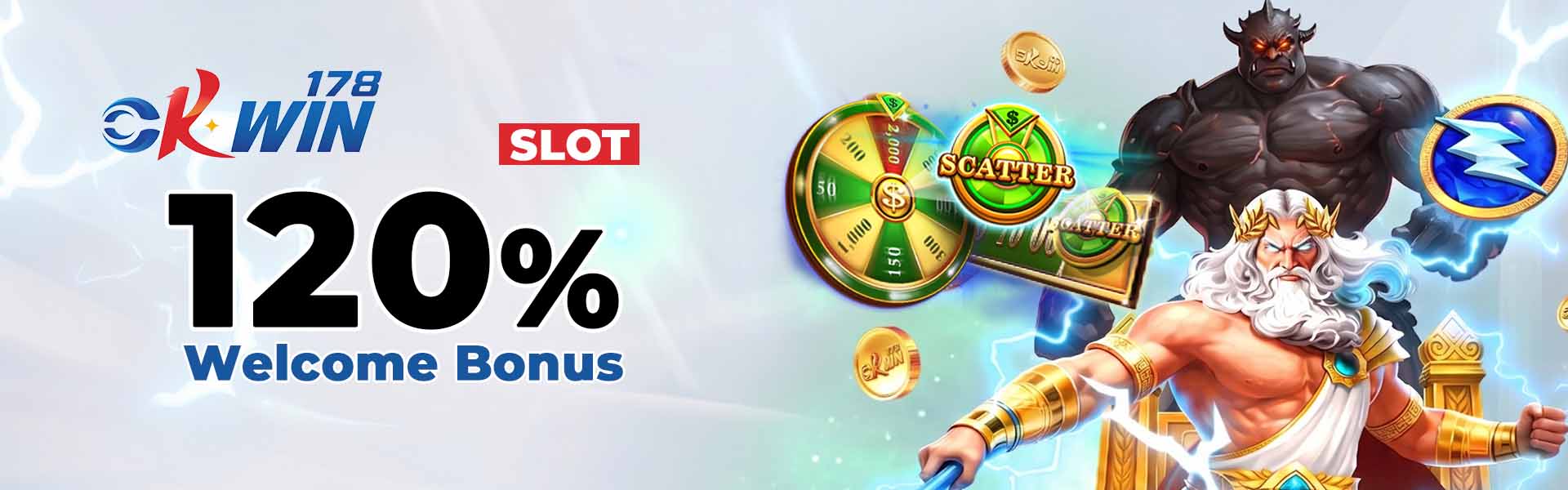 Okwin178 slot welcome bonus - 120% match on your first slot deposit